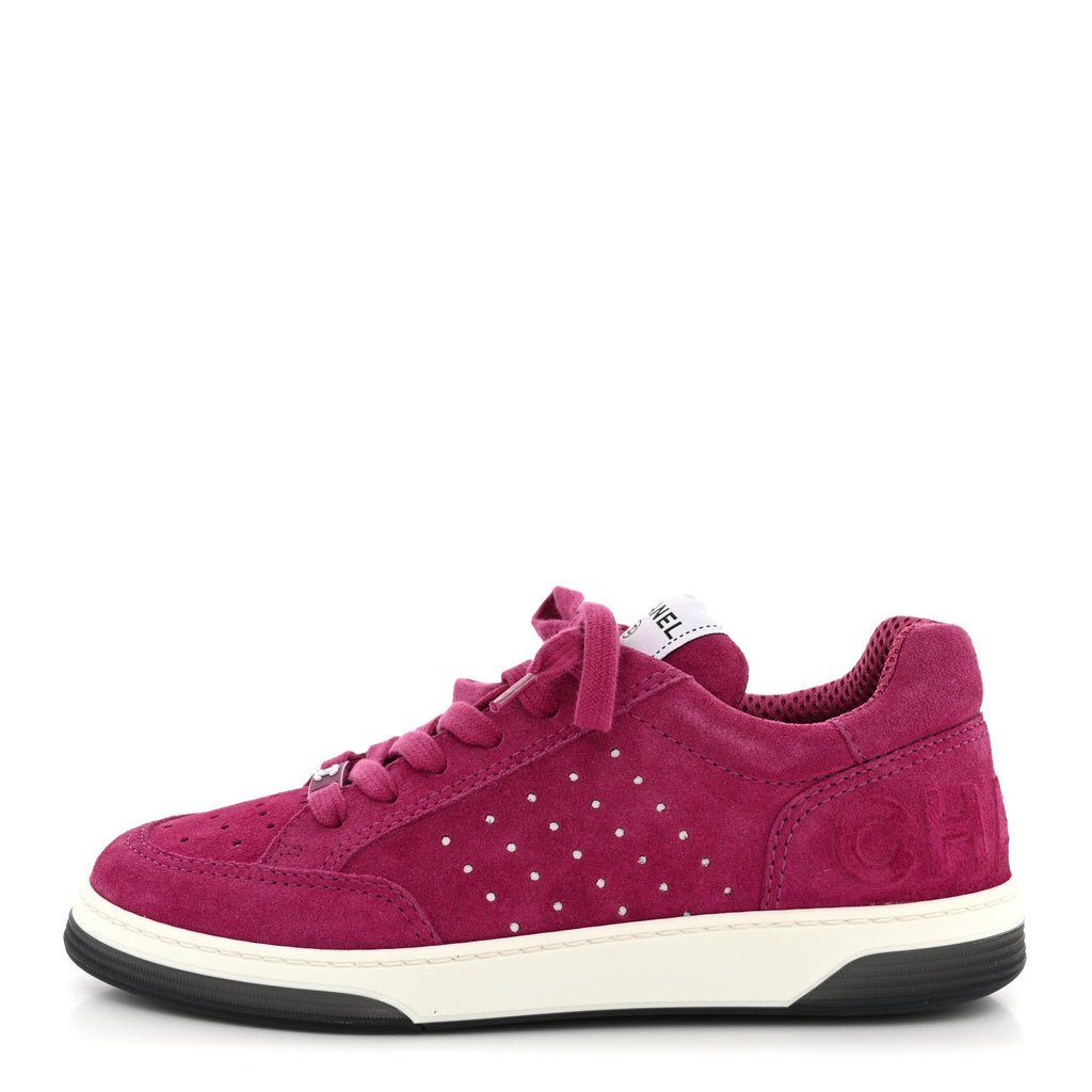 Suede Calfskin Logo Sneakers 37 Dark Pink