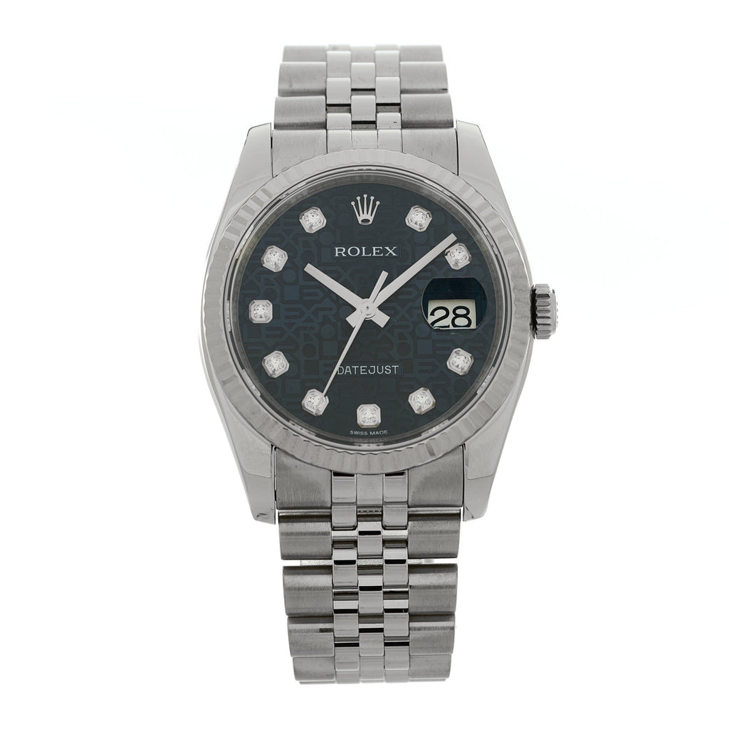 Stainless Steel 18K White Gold Diamond 36mm Oyster Perpetual Datejust Watch Blue Jubilee 116234