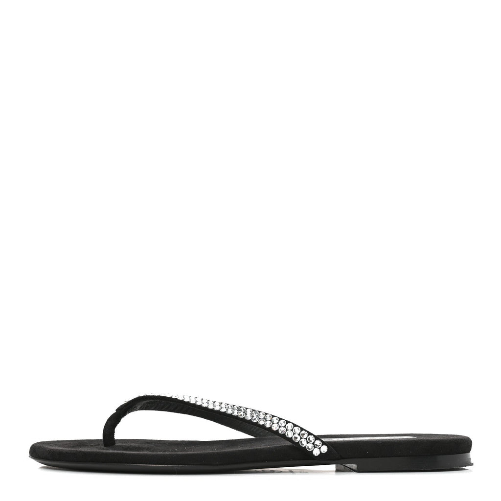 Suede Kidskin Strass CC Thong Sandals 37 Black