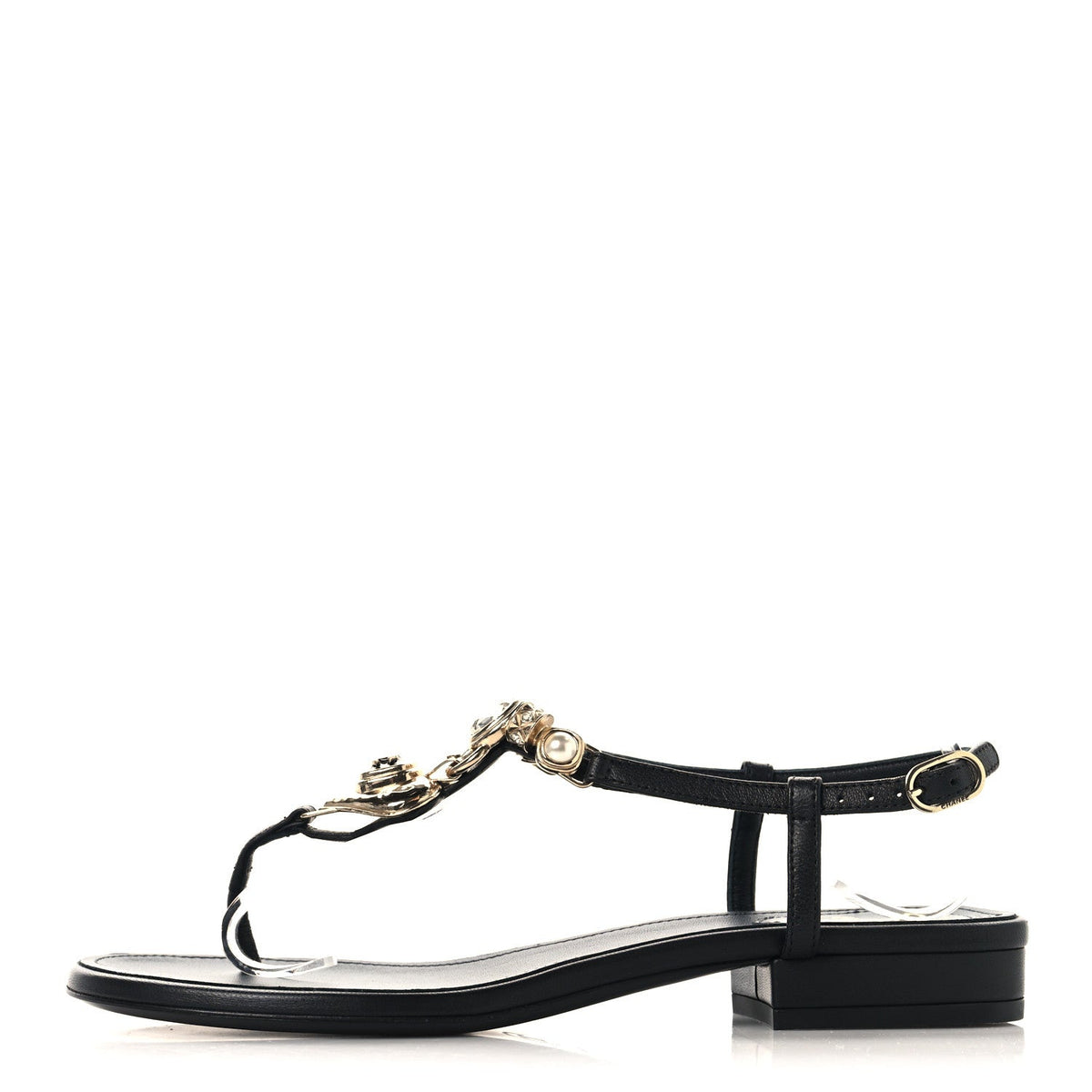 Lambskin Metal Heart Thong Sandals 37 Black