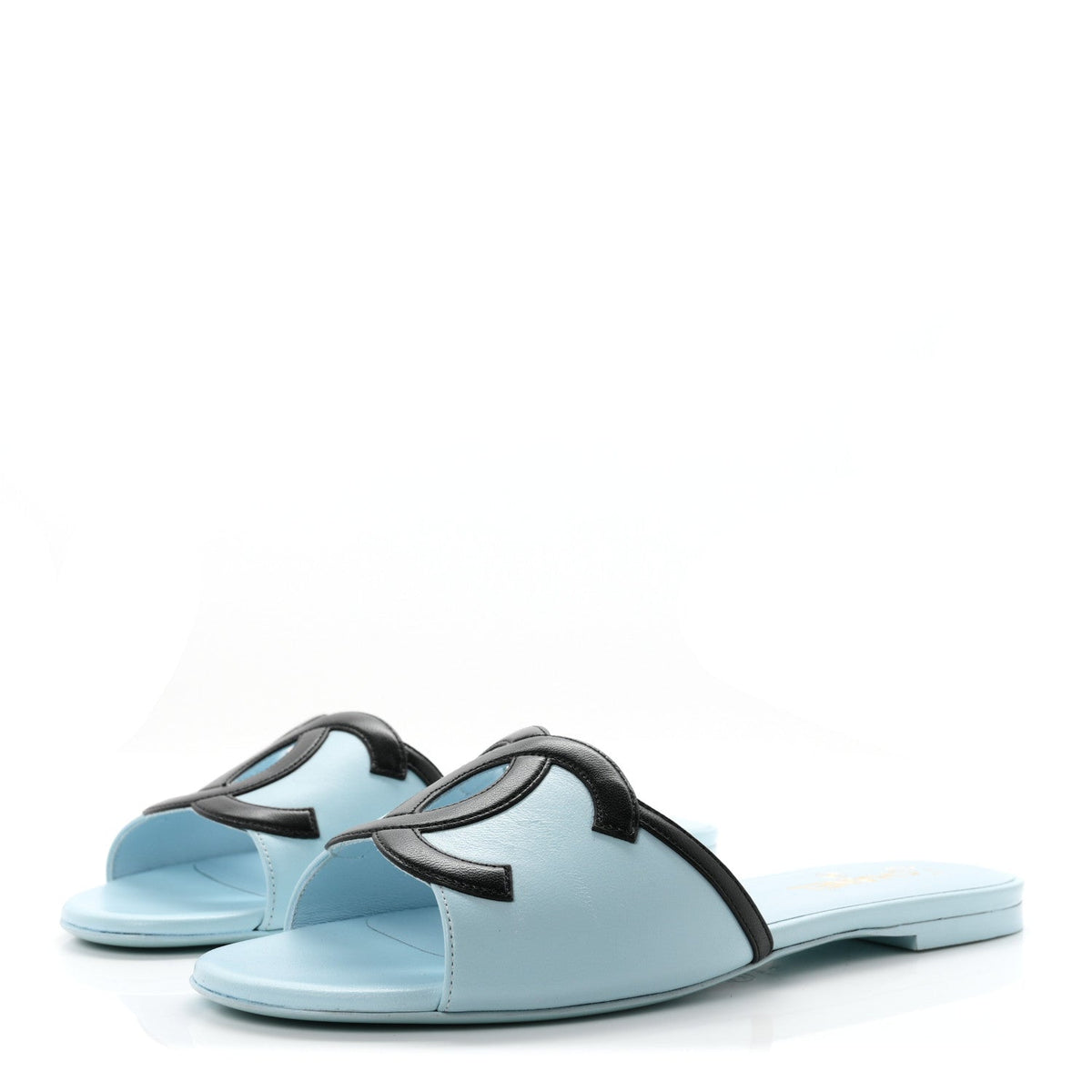 Lambskin CC Cutout Mules 41 Blue Black