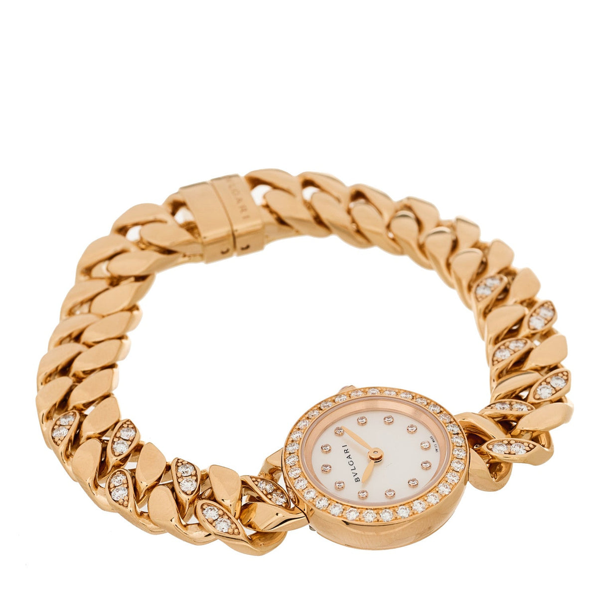 18K Rose Gold Diamond Bezel Mother of Pearl 22mm Piccola Catene Quartz Watch