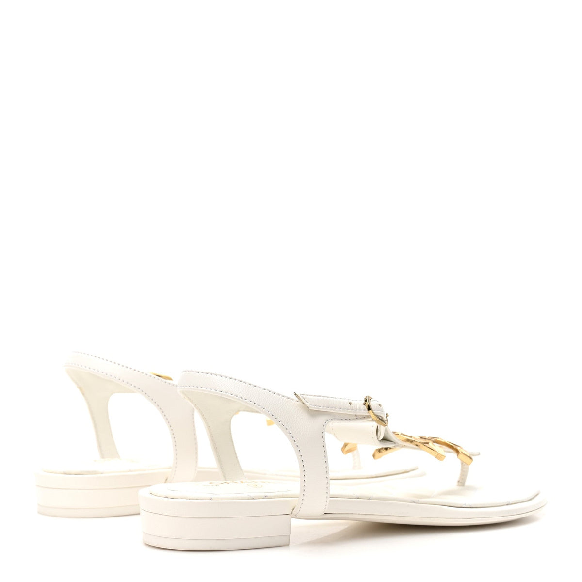 Lambskin CC Thong Sandals 37.5 White