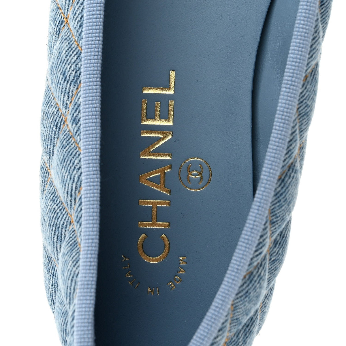 Denim Quilted CC Cap Toe Ballerina Flats 40 Light Blue