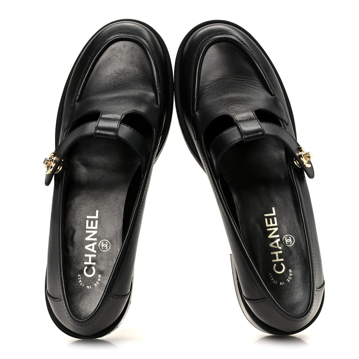 Calfskin CC Turnlock Moccasins 40 Black