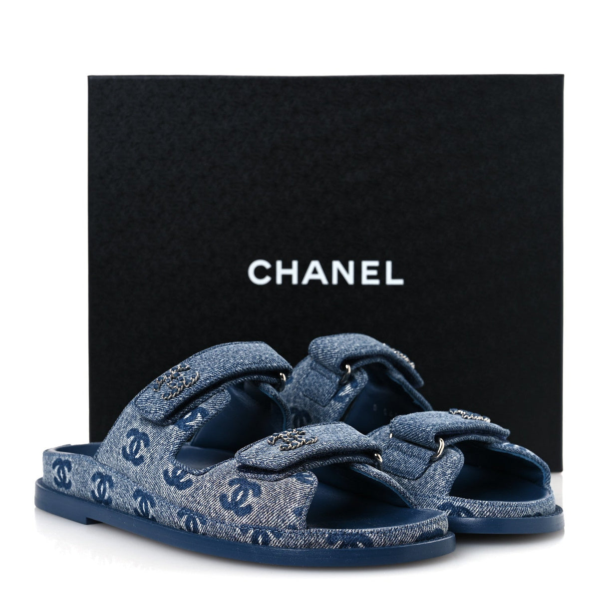Denim CC Velcro Dad Chain CC Slide Sandals 39 Blue