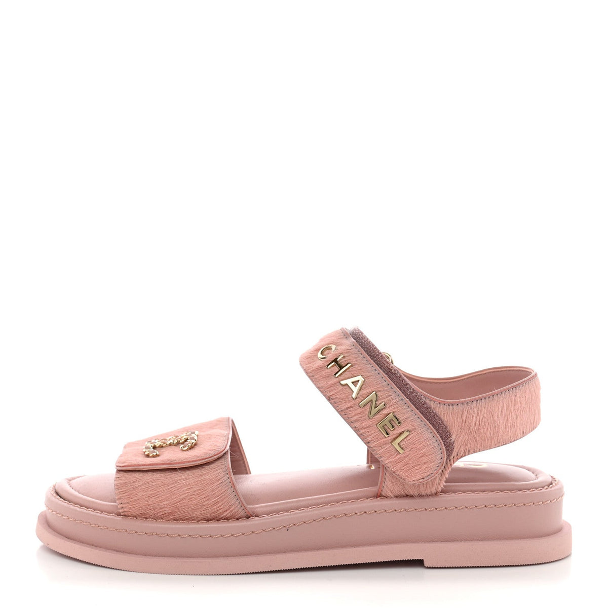 Calfskin Hair Suede Shearling Dad Sandals 38 Light Pink
