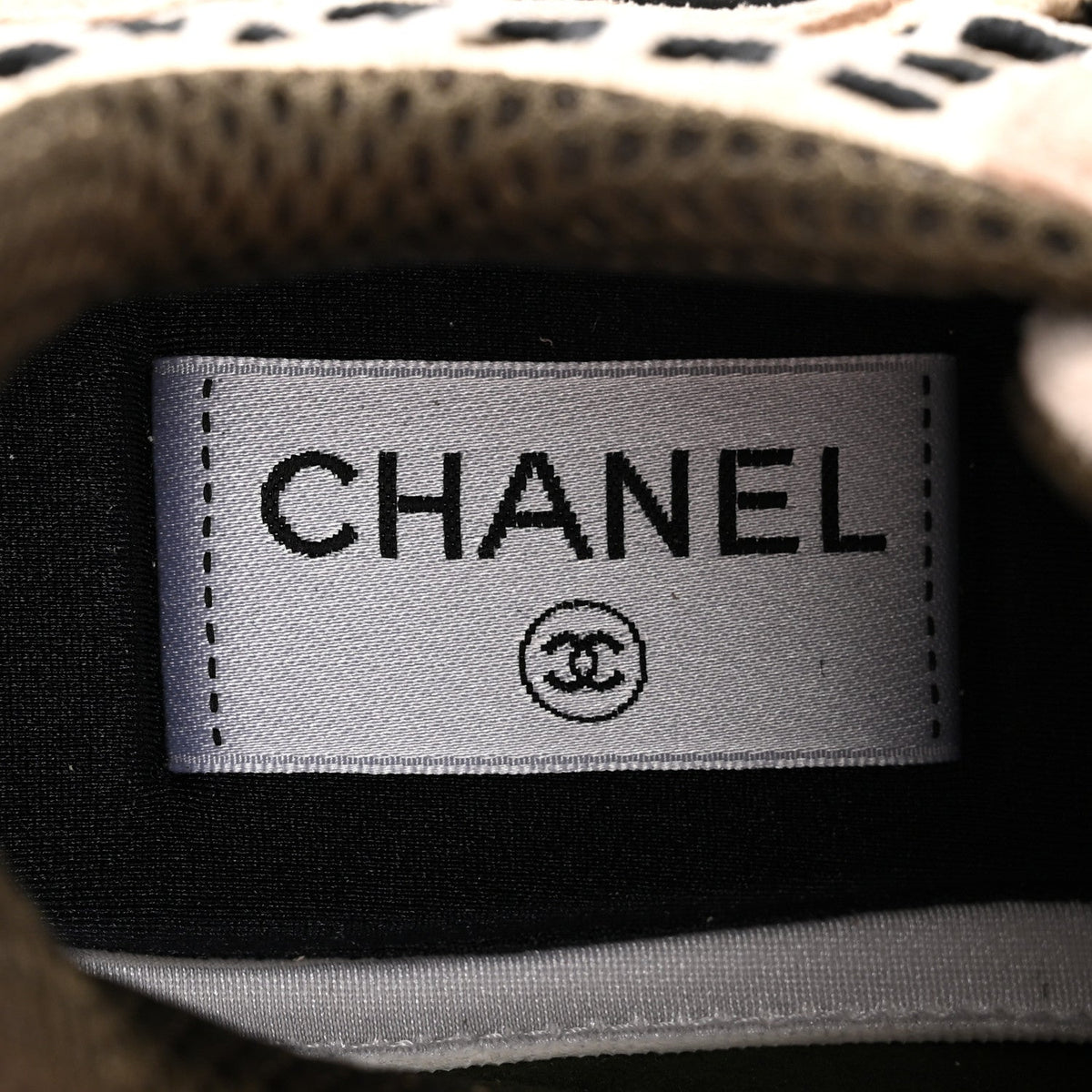 Suede Calfskin Embroidered CC Sneakers 35.5 Beige Black