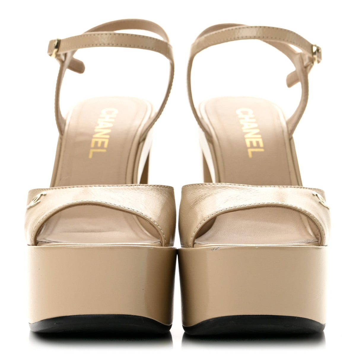 Calfskin CC Platform Sandals 37 Light Beige