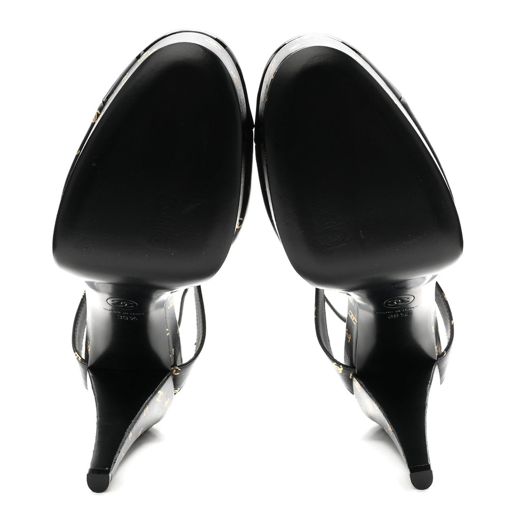 Printed Lambskin Patent Calfskin CC Platform Pumps 39.5 Black Gold