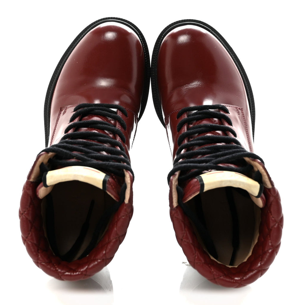 Magnum Calfskin Nappa Quilted Lace Up Ankle Boots 36 Garnet Red
