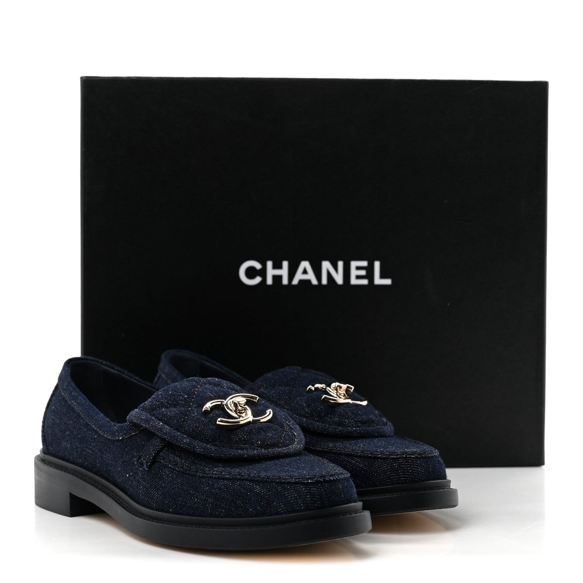 Denim CC Turnlock Loafers 36 Dark Blue