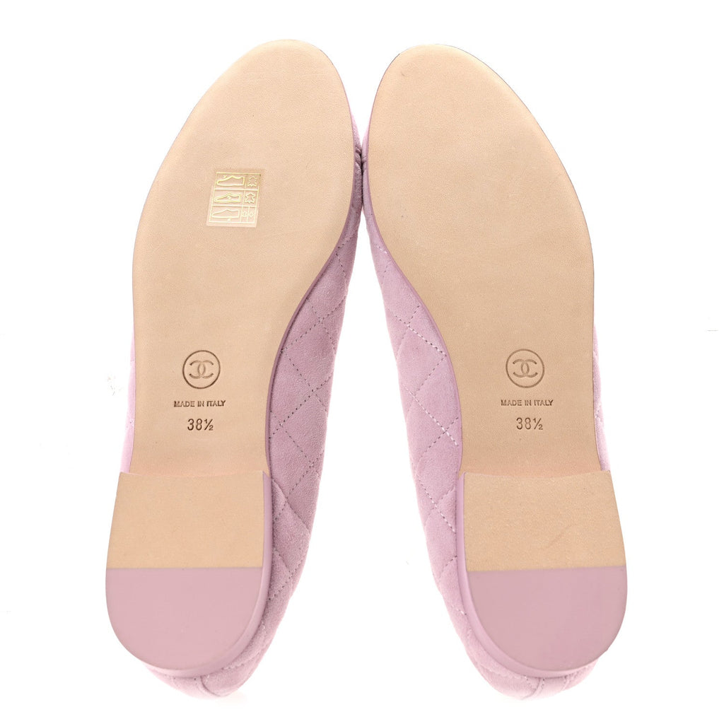 Suede Kidskin Quilted Cap Toe CC Ballerina Flats 38.5 Light Pink