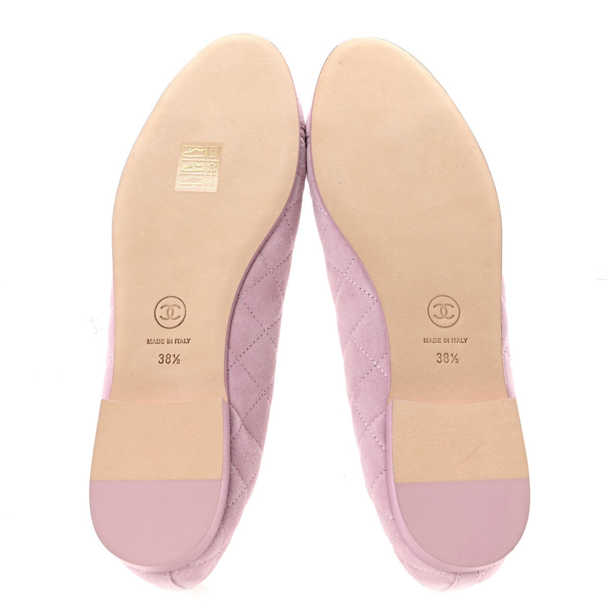 Suede Kidskin Quilted Cap Toe CC Ballerina Flats 38.5 Light Pink
