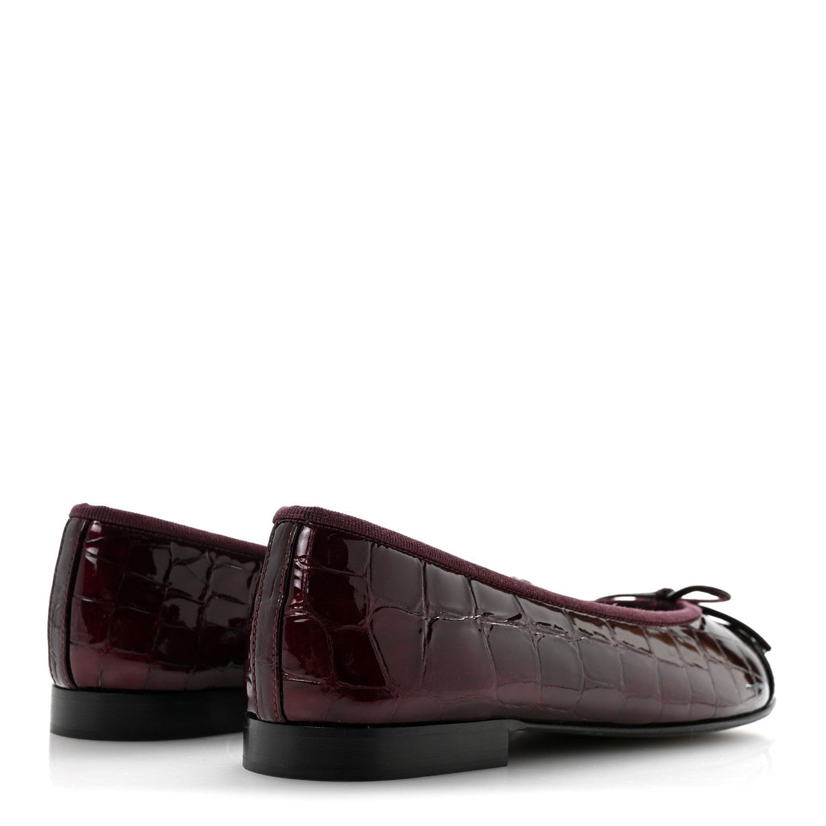 Patent Calfskin Crocodile Embossed Cap Toe CC Ballerina Flats 36.5 Dark Burgundy Black