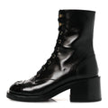 Shiny Calfskin Patent Cap Toe Lace Up Combat Boots 36.5 Black