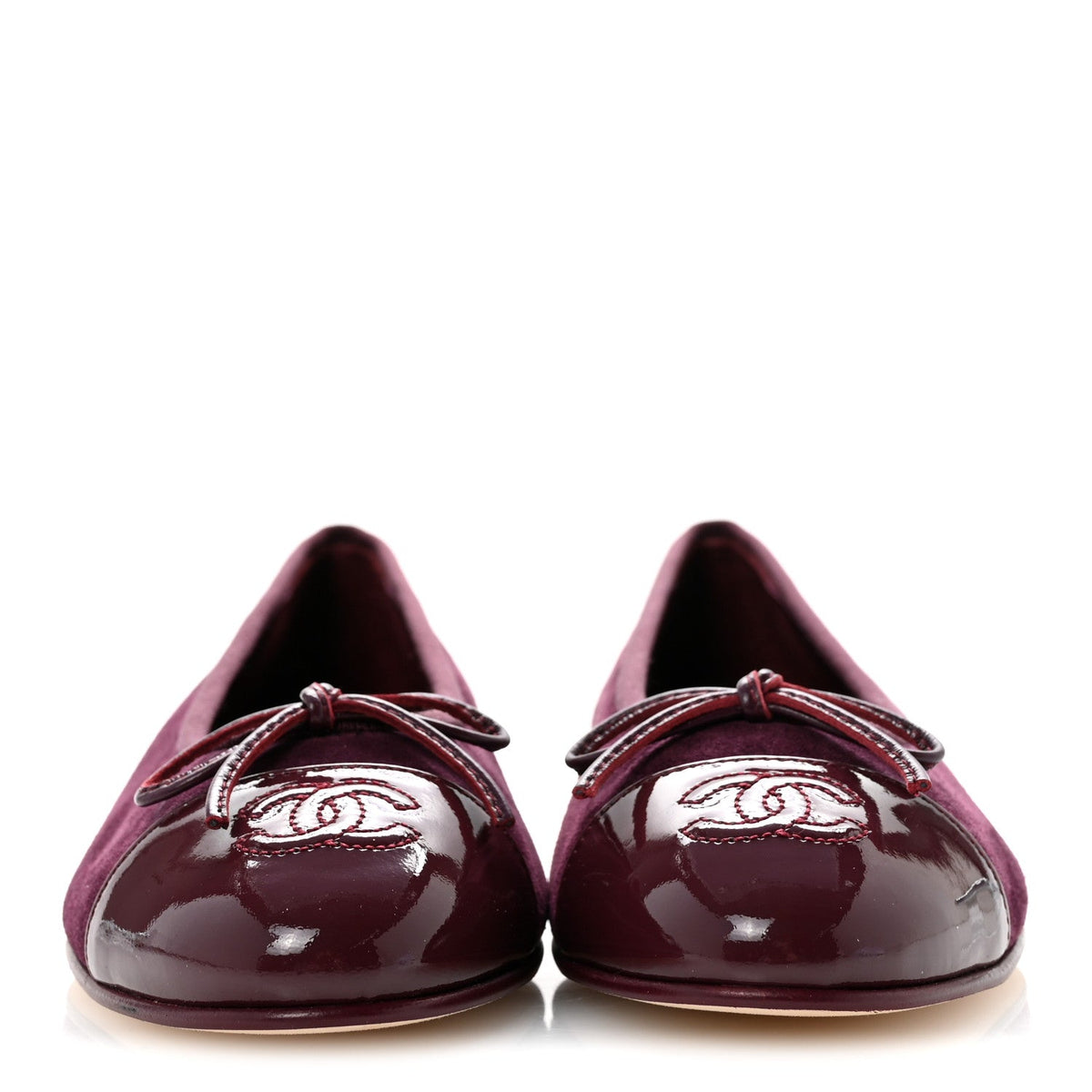 Suede Calfskin Patent Cap Toe CC Ballerina Flats 37 Burgundy