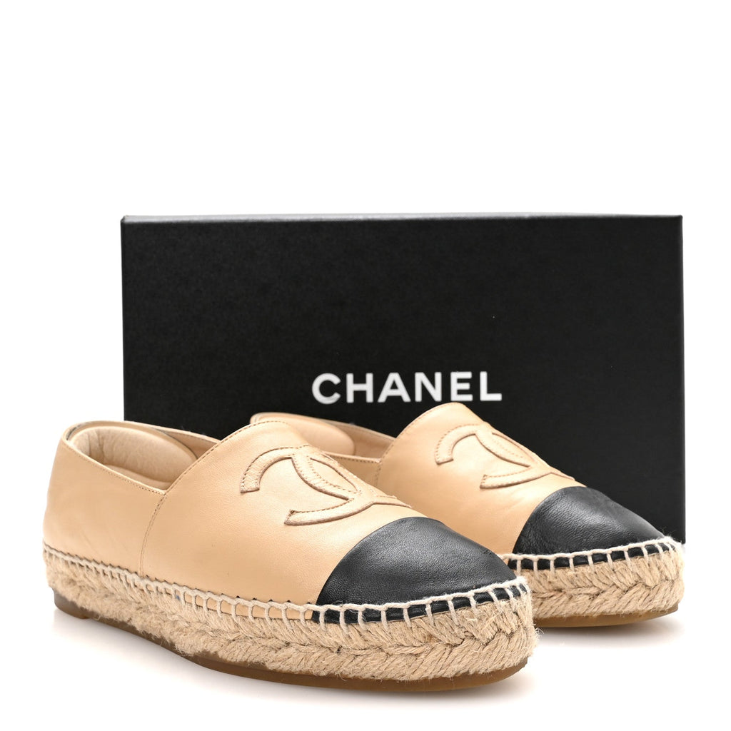 Lambskin CC Espadrilles 36 Beige Black