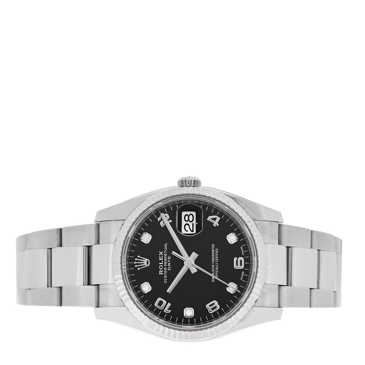 Stainless Steel 18K White Gold Diamond 34mm Oyster Perpetual Date Watch Black 115234