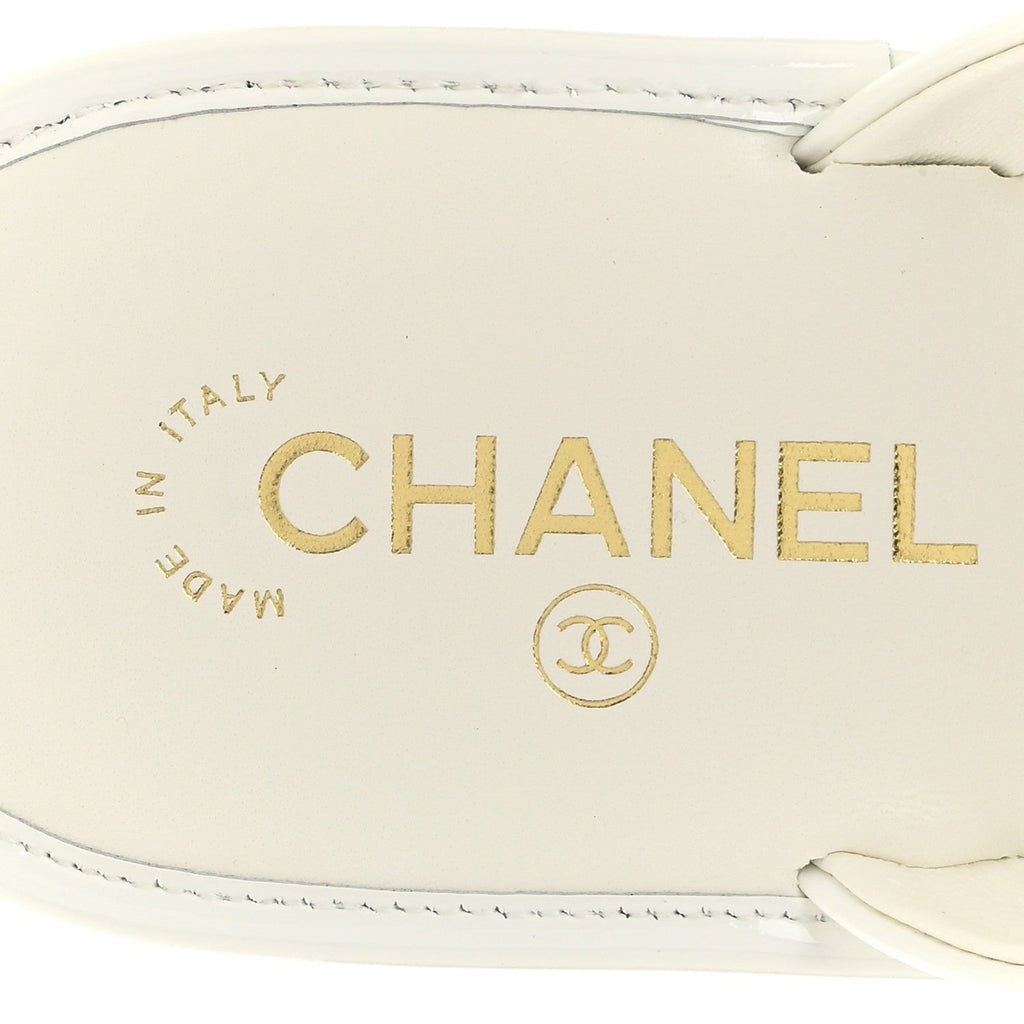 Patent Calfskin Camellia Thong Sandals 37.5 White