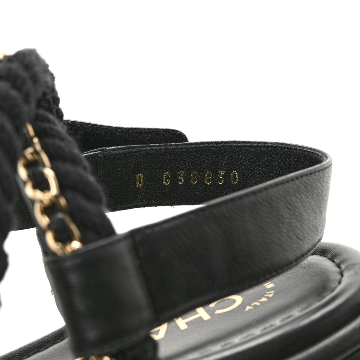 Cord Lambskin CC Chain Sandals 39 Black