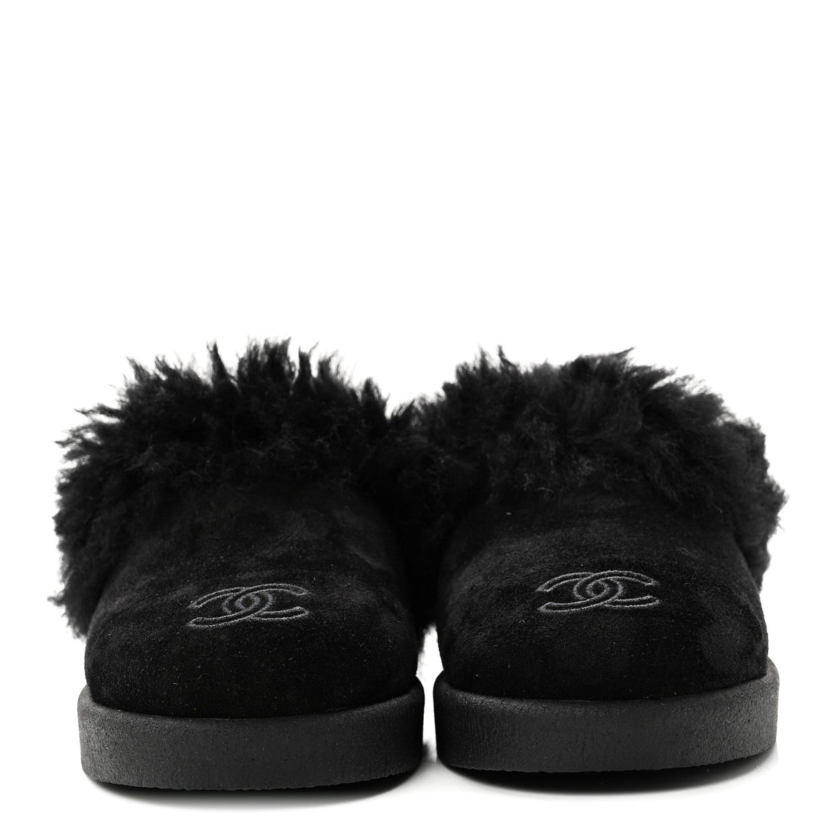 Suede Shearling CC Cap Toe Mules 36 Black