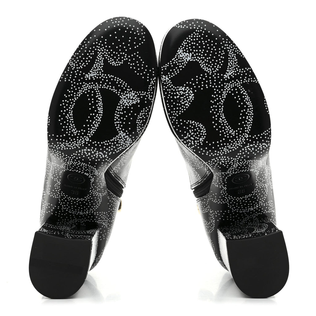 Calfskin Camellia Printed Ankle Boots 38 Black White