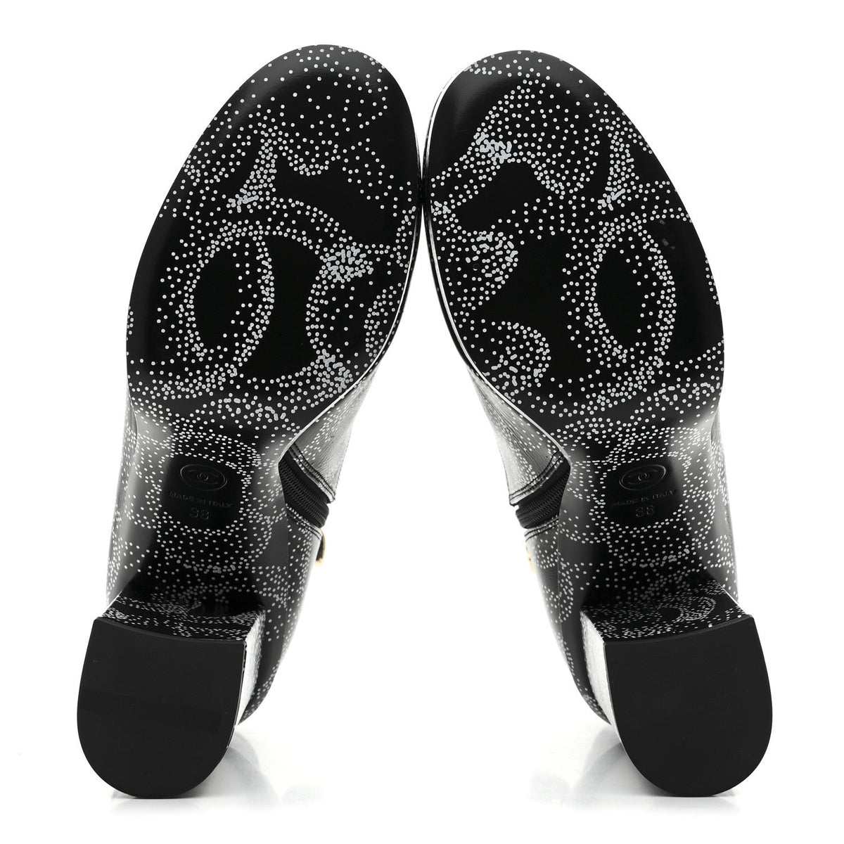 Calfskin Camellia Printed Ankle Boots 38 Black White