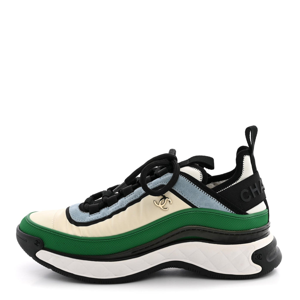 Suede Calfskin Mixed Fibers CC Sneakers 39 Ivory Green Light Blue 39 Ivory Green Light Blue