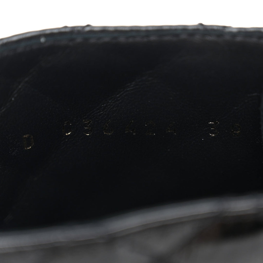 Shiny Goatskin Calfskin Quilted Lace Up Combat Boots 38 Black