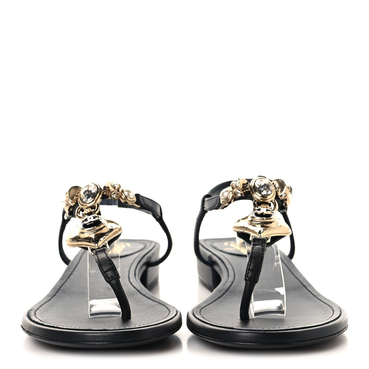 Lambskin Metal Heart Thong Sandals 37 Black