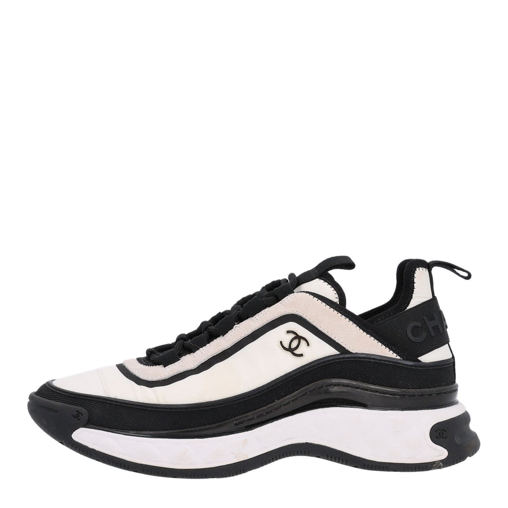 Fabric Suede Calfskin CC Sneakers 38 White Black