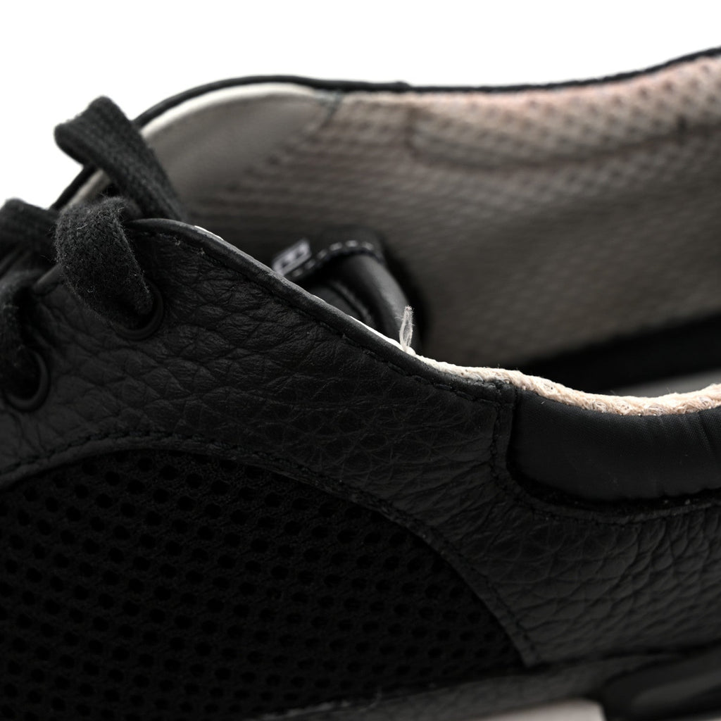 Calfskin Mesh Lycra Suede Womens Logo Sneakers 38.5 Black