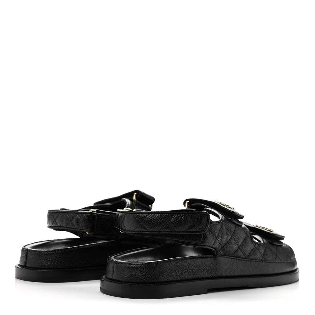 Grained Calfskin Velcro Dad Sandals 39.5 Black