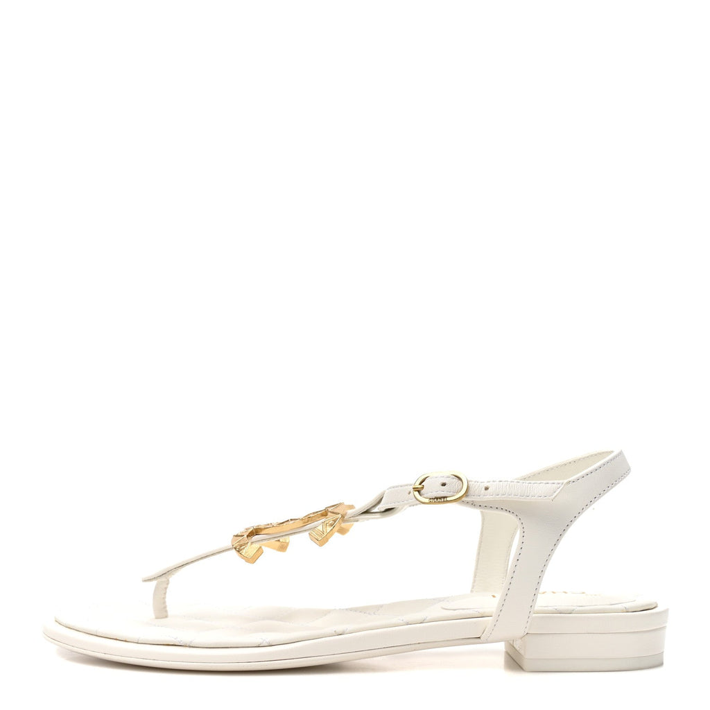 Lambskin CC Thong Sandals 37.5 White
