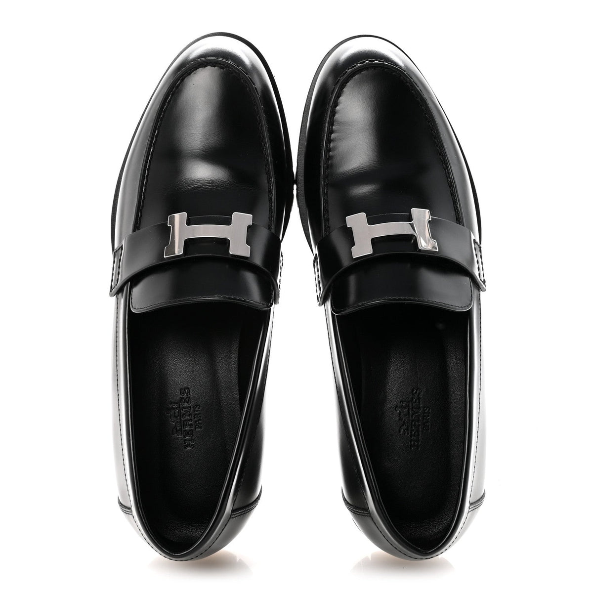 Glazed Calfskin Womens Faubourg Loafers 37 Black