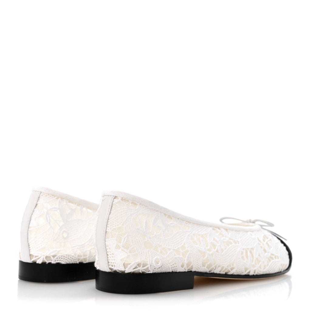 Cotton Mixed Fibers Grosgrain Cap Toe CC Ballerina Flats 37.5 White Black