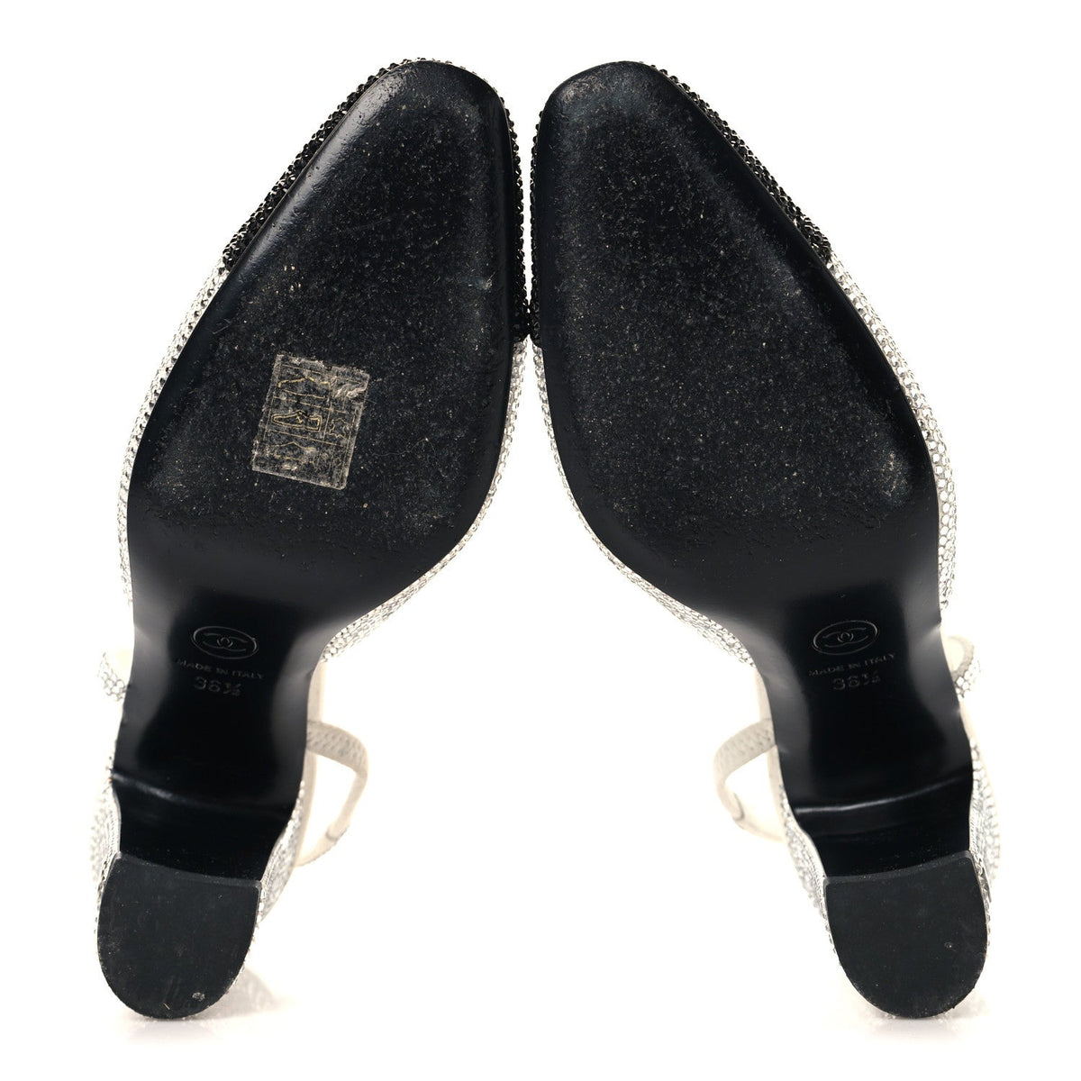 Strass Grosgrain Cap Toe CC Slingback Pumps 36.5 Silver Black
