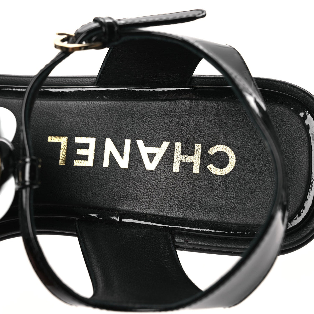 Patent Calfskin Camellia Thong Sandals 37 Black White
