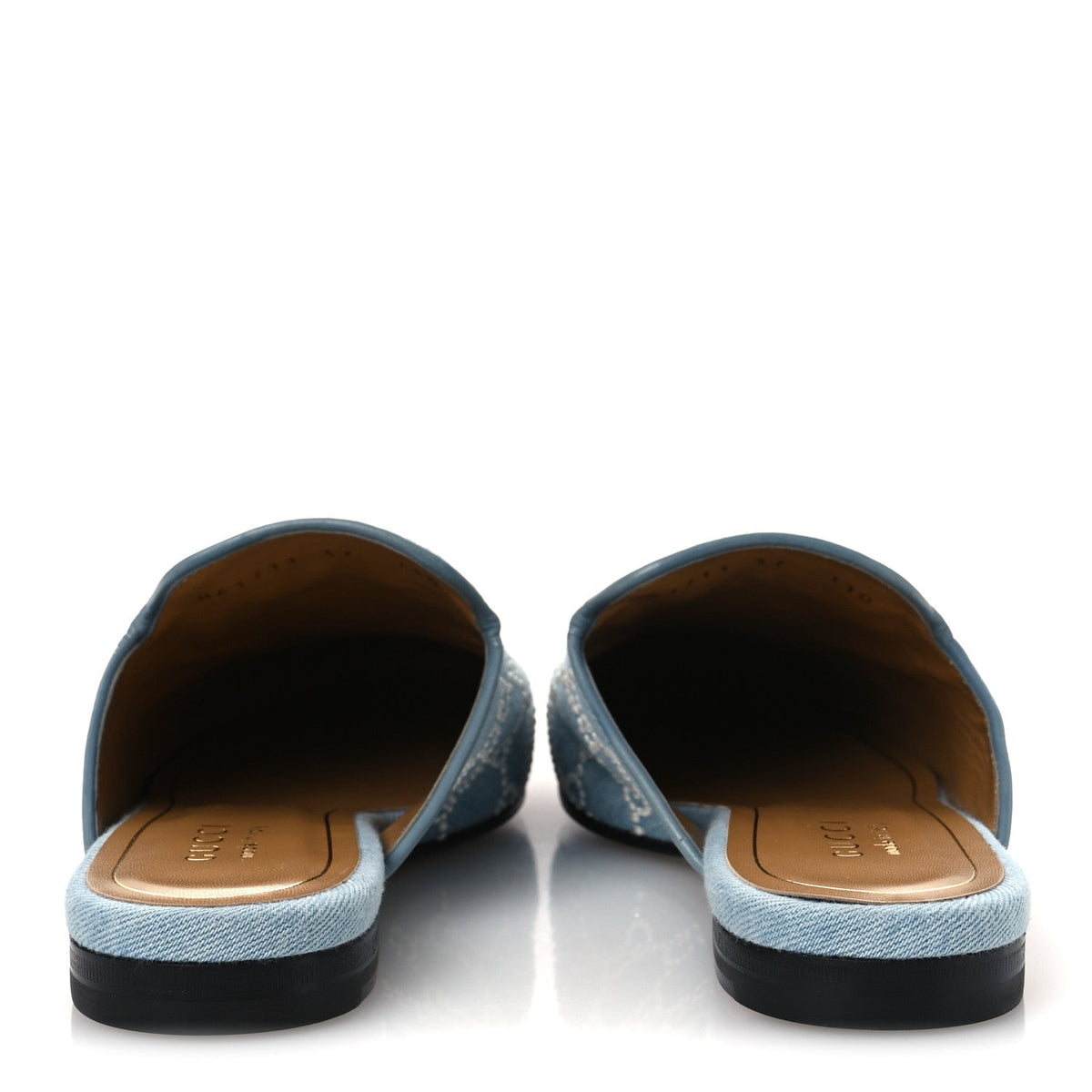 GG Denim Monogram Pearl Womens Princetown Slippers 37 Light Blue