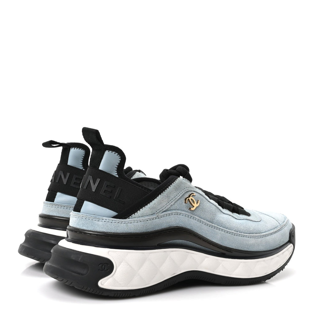 Suede Calfskin Nylon Grosgrain CC Sneakers 38.5 Light Blue
