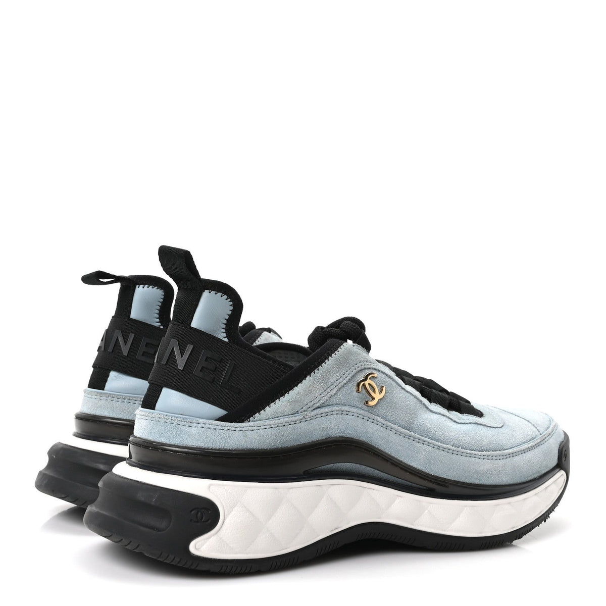 Suede Calfskin Nylon Grosgrain CC Sneakers 38.5 Light Blue