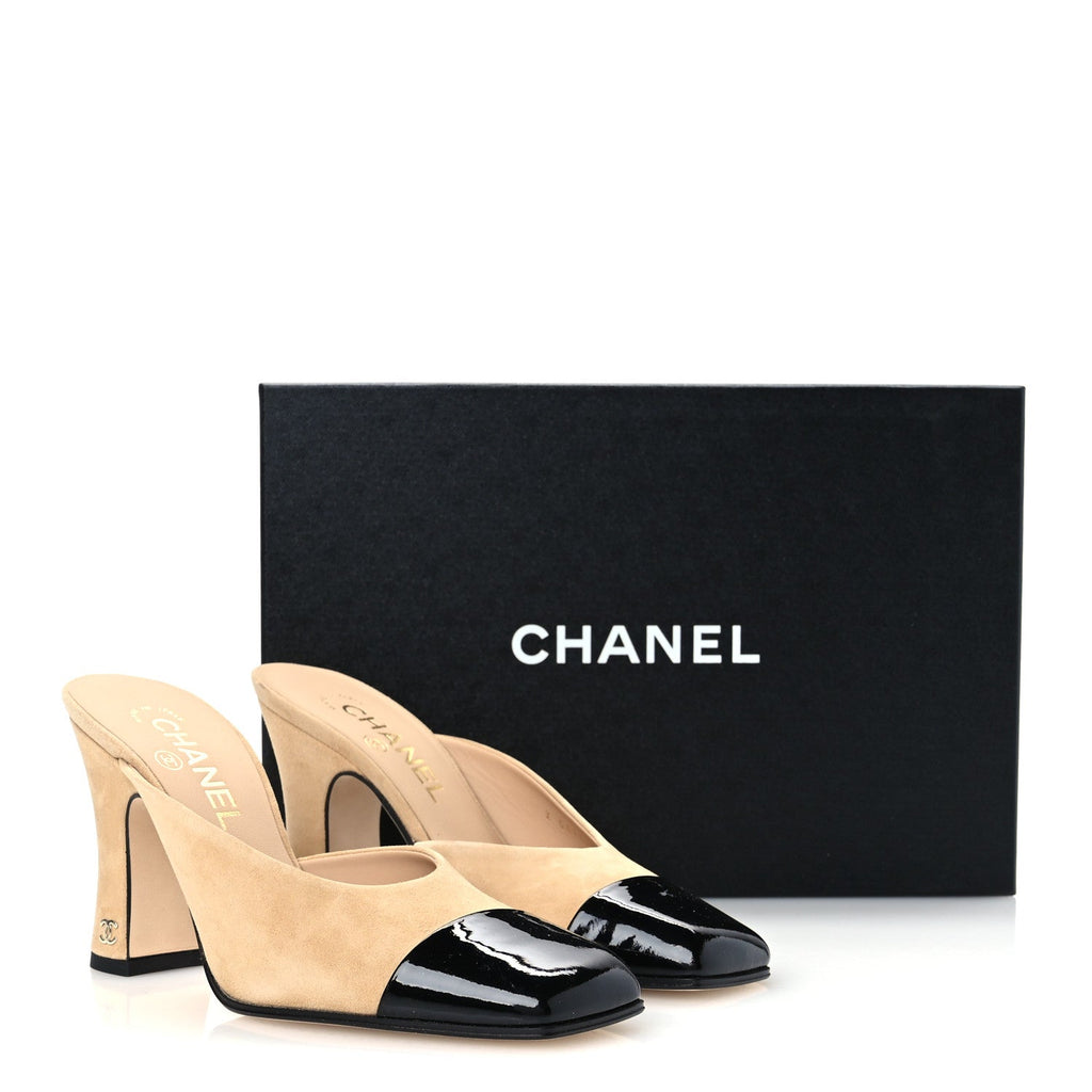 Suede Kidskin Patent Calfskin Mules 36.5 Beige Black