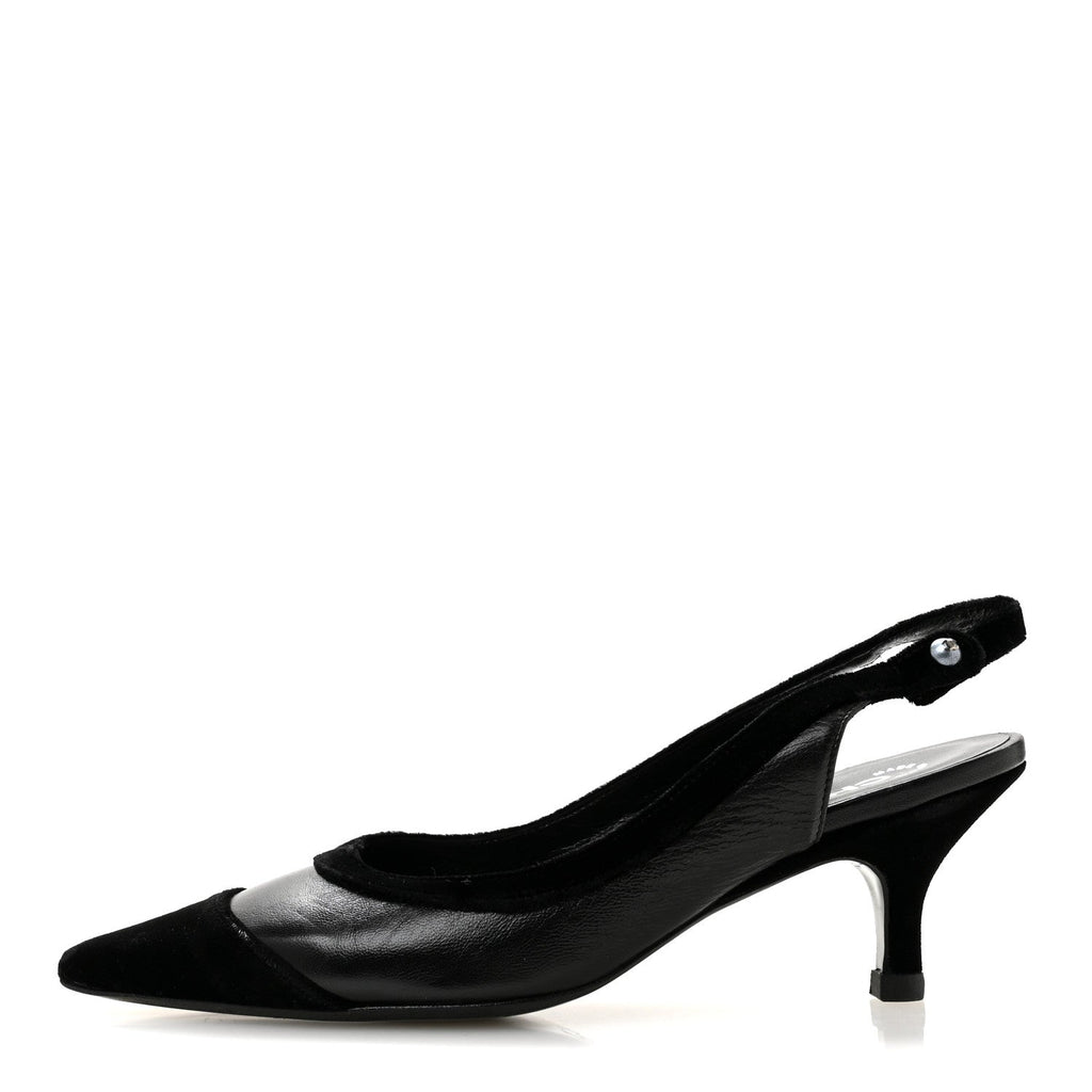 Velvet Lambskin Pearl CC Slingback Pumps 36 Black