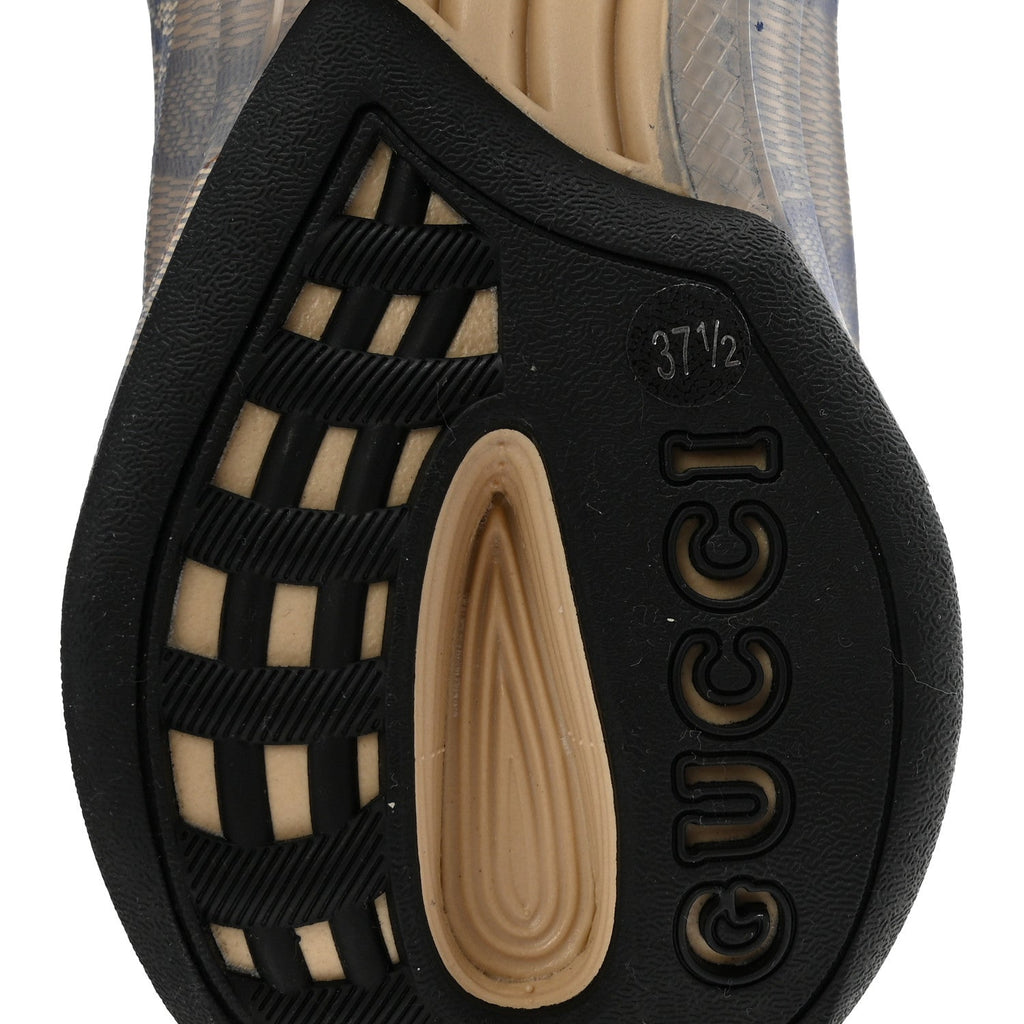 Ultralight Plume Calfskin Monogram Printed Womens Gucci Run Sneakers 37.5 Beige Blue