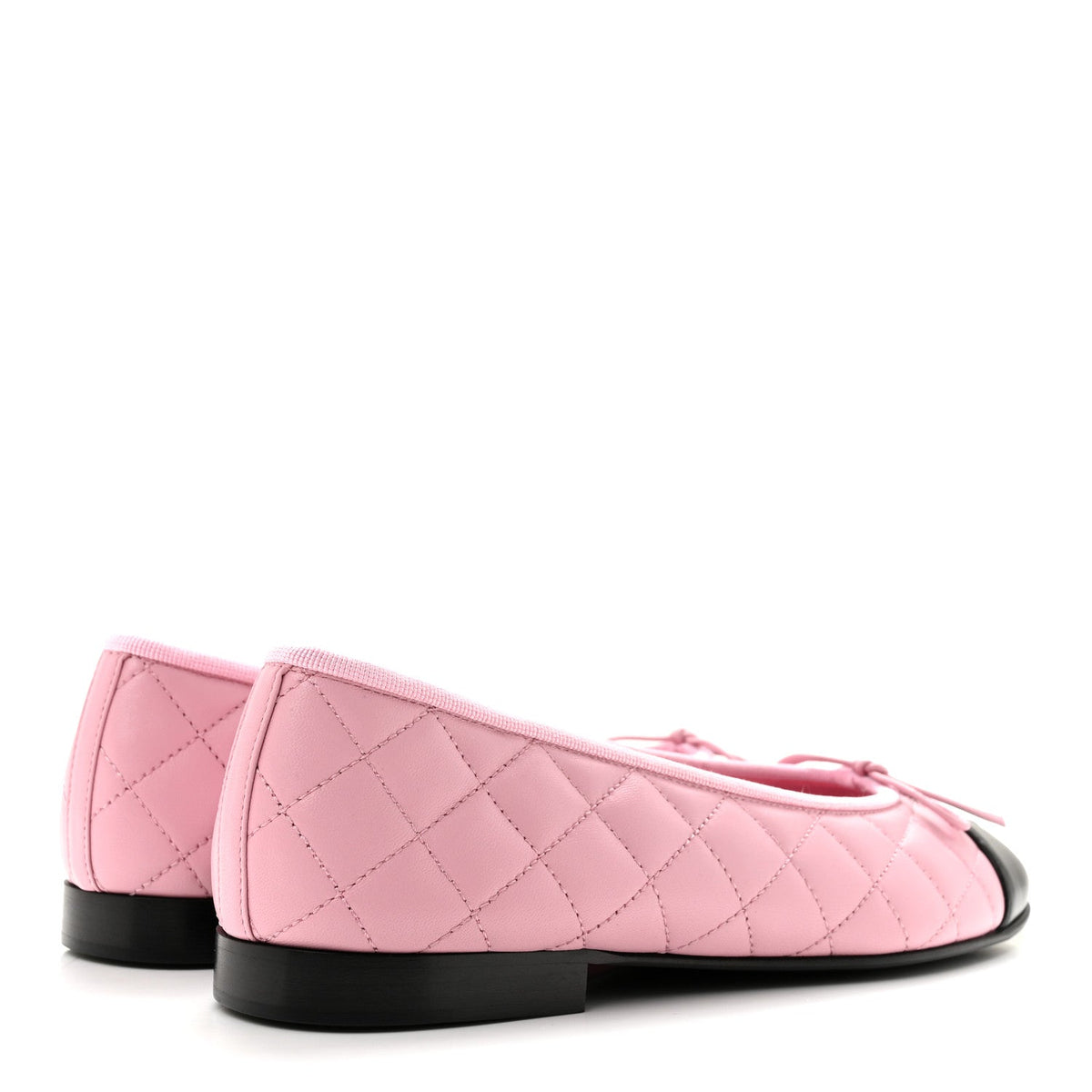 Lambskin Quilted CC Cap Toe Ballerina Flats 38 Pink Black