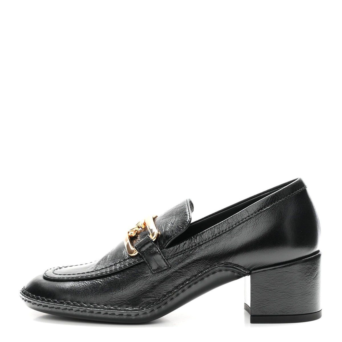 Shiny Calfskin Metal CC Loafers 37 Black