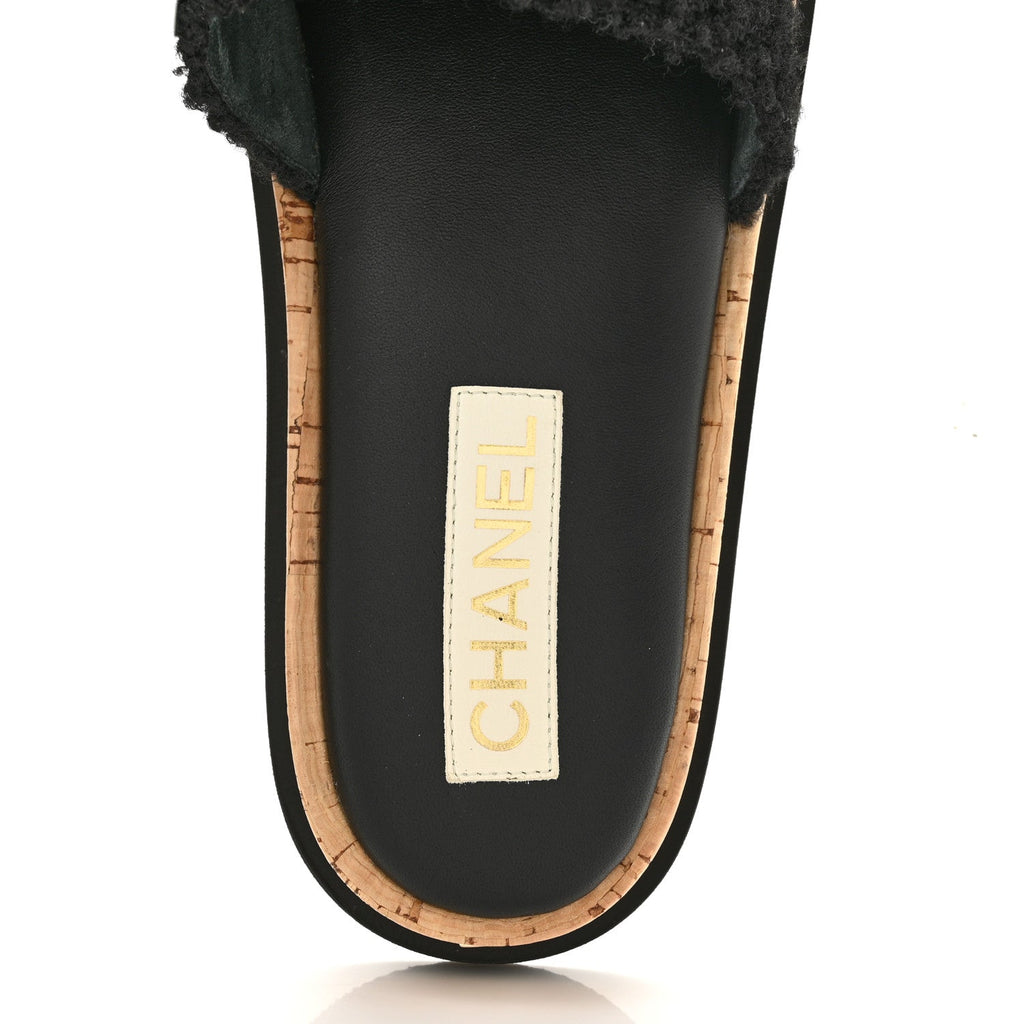 Fabric Pearl Cork CC Slip On Sandals 40 Black
