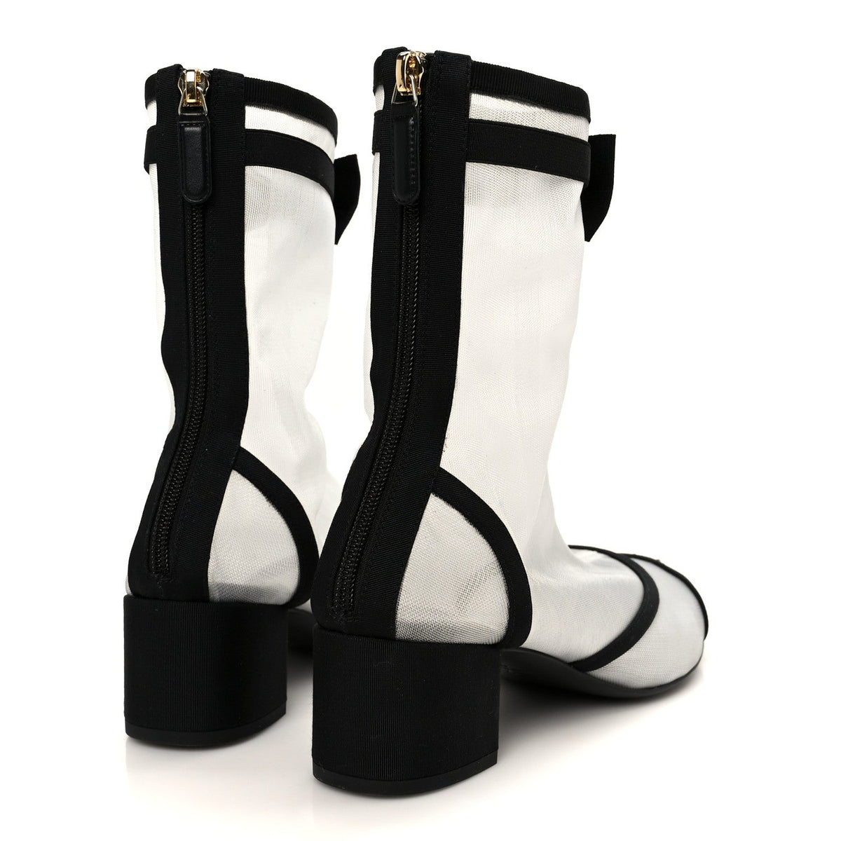 Mesh Grosgrain CC Cap Toe Ankle Boots 40 White Black