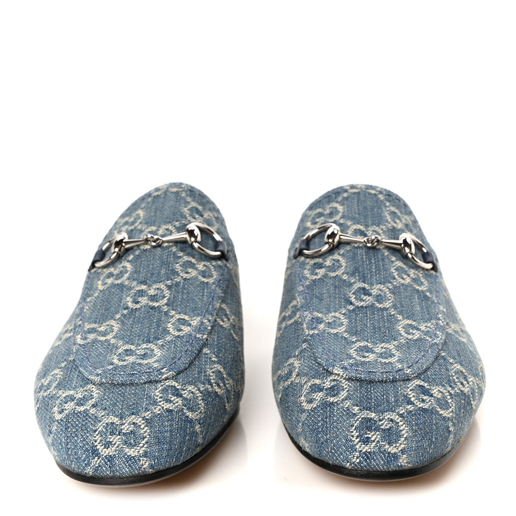 New Denim GG Malaga Kid Womens Princetown Slippers 36.5 Light Blue Royale